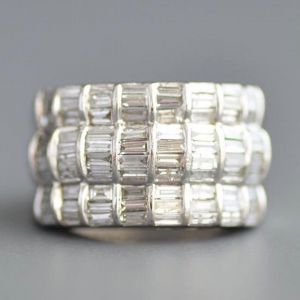 Mulit Row White Sapphire Baguette Cut Half Eternity Wedding Band