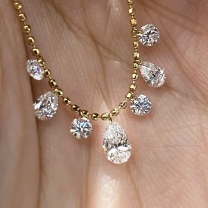 Pear & Round Cut White Sapphire Seven Stone Pendant Necklace
