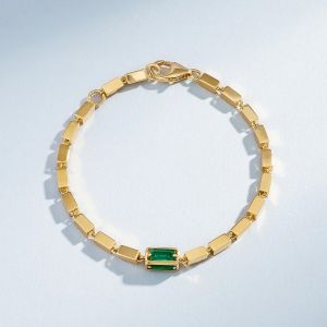 Golden Emerald Sapphire Baguette Cut Tennis Bracelet