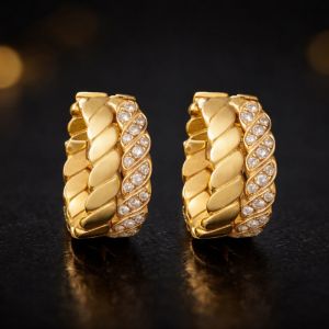 Golden Twist Round Cut White Sapphire Hoop Earrings