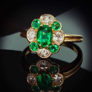 Halo Oval & Round Cut Emerald & White Sapphire Enaggement Ring (3.05 CT. TW.)