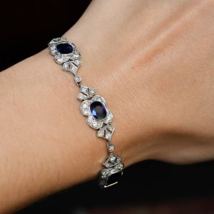 Blue White Sapphire Oval Round Cut Tennis Bracelet