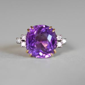 Two Tone Cushion Cut Purple Sapphire Engagement Ring 
