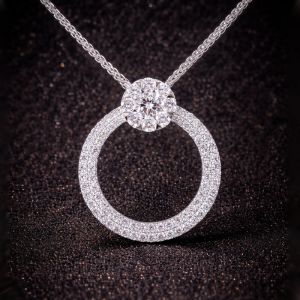 Halo Round Cut White Sapphire Pendant Necklace