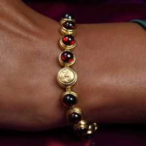 Golden Round Cabochon Cut Garnet Sapphire Moon Chain Tennis Bracelet