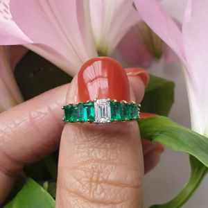 Two Tone Emerald Cut Emerald & White Sappire Wedding Band (2.06 CT. TW.)