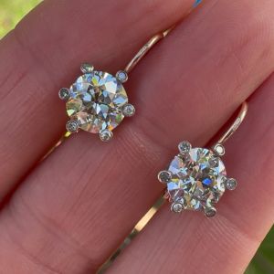 Two Tone White Sapphire Round Cut Drop Earrings For Women (7.74 CT. TW.)