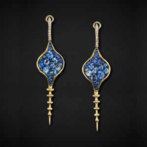 Unique Two Tone Blue Sapphire Oval Cut Drop Earrings