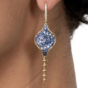 Unique Two Tone Blue Sapphire Oval Cut Drop Earrings