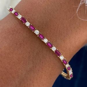 Alternating Round & Baguette Cut Ruby & White Sapphire Tennis Bracelet