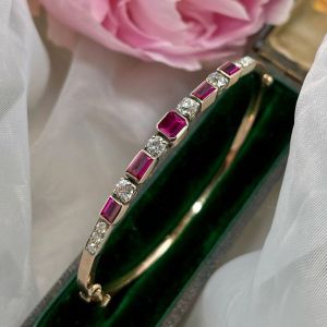 Emerald & Round Cut Ruby & White Sapphire Bangle Bracelet (4.36 CT. TW.)