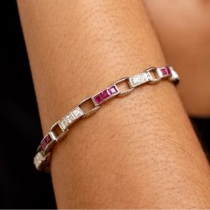 Ruby & White Sapphire Asscher & Round Cut Tennis Bracelet