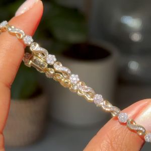 Golden Round & Baguette Cut White Sapphire Tennis Bracelet For Women