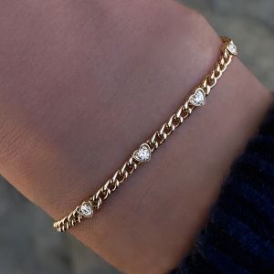 Golden White Sapphire Round Cut Heart Tennis Bracelet For Women