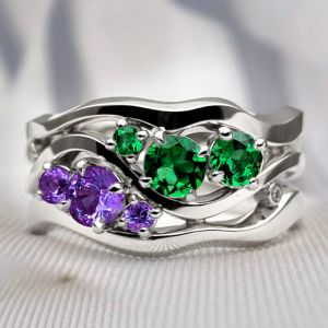 Mulit Row Emerald & Amethyst Sapphire Round Cut Wedding Band