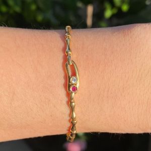 Golden Slidable Round Cut Ruby & White Sapphire Tennis Bracelet
