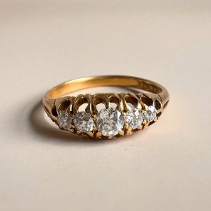Five Stone Round Cut White Sapphire Wedding Band Ring