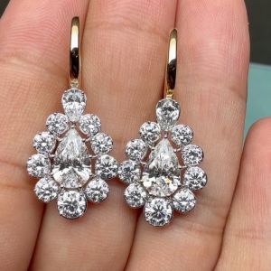 Two Tone Halo Pear Cut White Sapphire Drop Earrings For Women