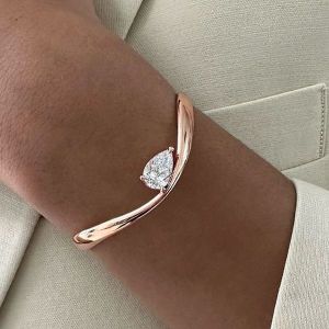 Rose Gold Pear Cut White Sapphire Solitaire Bangle Bracelet