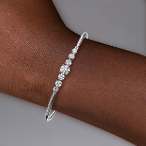 Round Cut White Sapphire Bangle Bracelet For Women