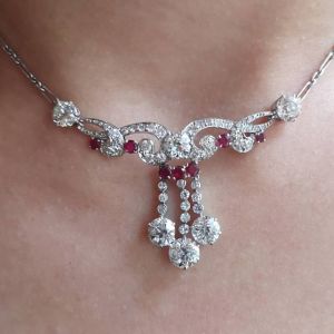 Ruby & White Sapphire Round Cut Pendant Necklace For Women