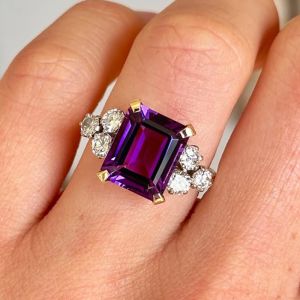 Two Tone Emerald Cut Amethyst Sapphire Engagement Ring