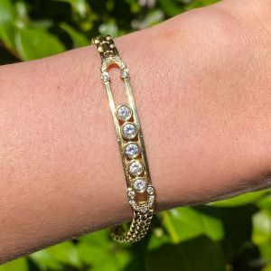 Golden Round Cut White Sapphire Slidable Tennis Bracelet