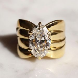 Golden Solitaire Oval Cut White Sapphire Engagement Ring For Women (3.0 CT. TW.)