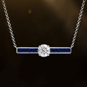 Blue & White Sapphire Round & Princess Cut Pendant Necklace For Women