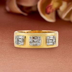 Golden Round & Baguette Cut White Sapphire Wedding Band Ring