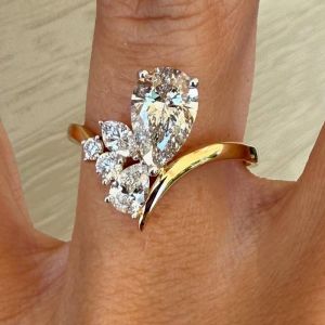 Two Tone White Stone Pear & Marquise & Round Cut Engagement Ring