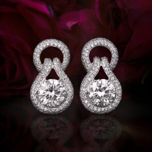 Halo Pave Setting White Sapphire Round Cut Stud Earrings For Women