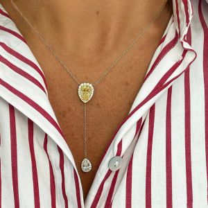 Halo Pear Cut Yellow & White Sapphire Pendant Necklace