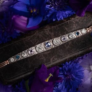 Two Tone Round Cut Blue & White Sapphire Tennis Bracelet For Women