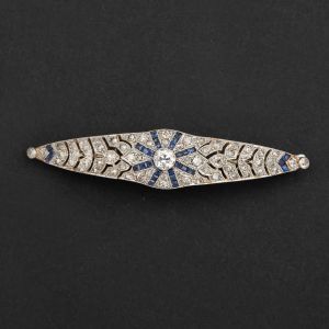 Halo White & Blue Sapphire Round Cut Brooch Pin For Women
