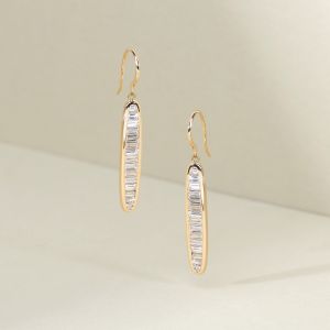 Golden Channel Setting Baguette Cut White Sapphire Drop Earrings