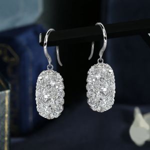 Halo Round Cut White Sapphire Drop Earrings For Women