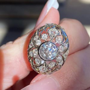 Art Deco Round Cut White Sapphire Engagement Ring For Women