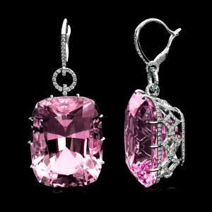 Hidden Halo Cushion Cut Pink Sapphire Drop Earrings For Women