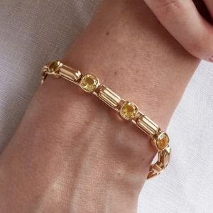 Golden Bezel Cushion Cut Yellow Sapphire Tennis Bracelet