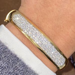 Two Tone Pave Setting Round Cut White Sapphire Bangle Bracelet