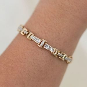Golden Baguette Cut White Sapphire Tennis Bracelet For Women