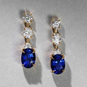 Oval & Half Moon & Round Cut Blue & White Sapphire Drop Earrings