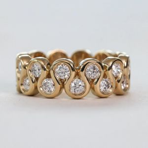 Golden Double Row Round Cut White Sapphire Wedding Band Ring