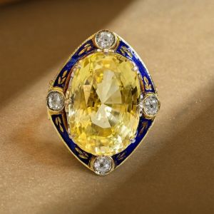 Vintage Cushion Cut Yellow Sapphire Cocktail Engagement Ring For Women