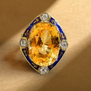 Vintage Cushion Cut Yellow Sapphire Cocktail Engagement Ring For Women