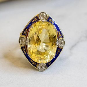 Vintage Cushion Cut Yellow Sapphire Cocktail Engagement Ring For Women