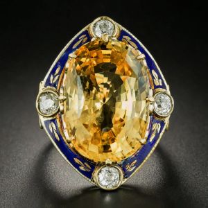 Vintage Cushion Cut Yellow Sapphire Cocktail Engagement Ring For Women