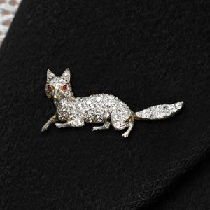 Two Tone Fox Round Cut White & Ruby Sapphire Antique Brooch Pin 