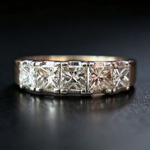 Two Tone Princess Cut White Sapphire Half Eternity Wedding Band Ring (1.95 CT. TW.)